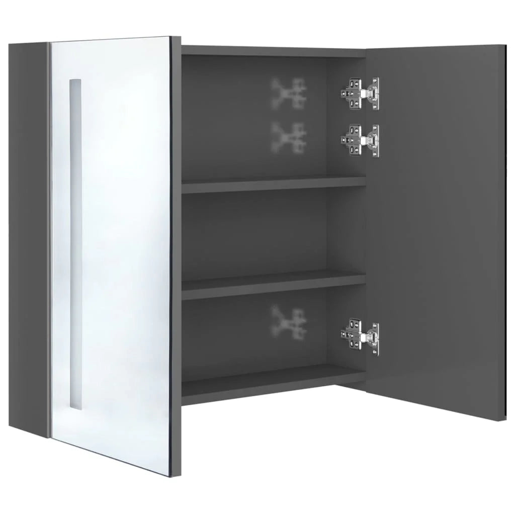 Mobiletto da bagno con specchio luminoso a LED 62 x 14 x 60 cm grigio 02_0006603