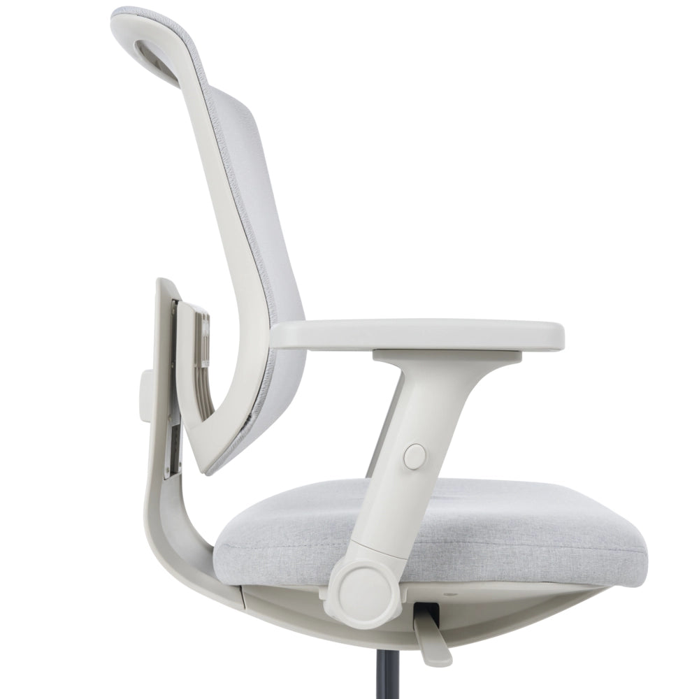 Sedia da ufficio in tessuto e rete bianco, schienale e braccioli regolabili, design moderno, per l'ufficio domestico