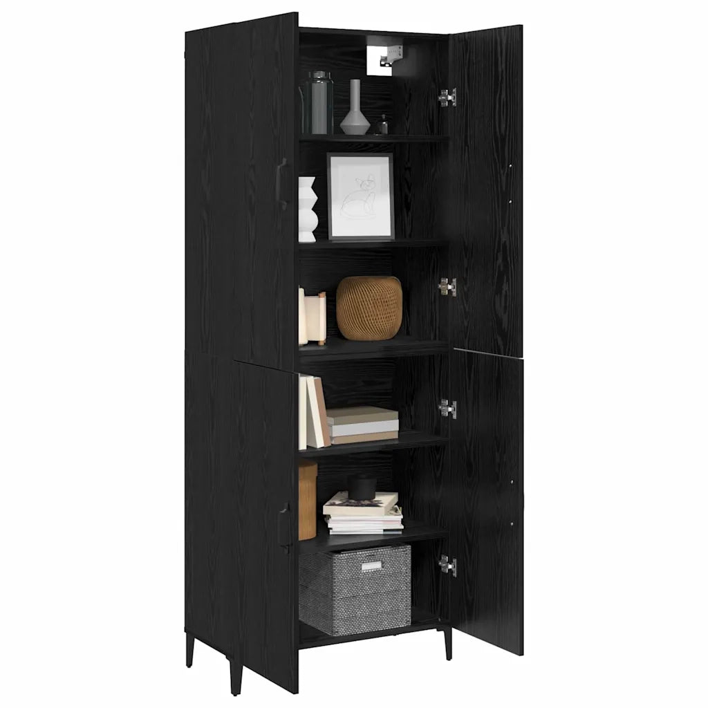 Credenza 2 pcs Rovere Nero Legno multistrato