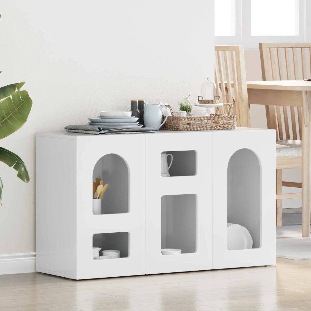 Credenza | Madia | Buffet da pranzo | Armadio da pranzo Bianco Lucido 100 x 35 x 59 cm Legno multistrato