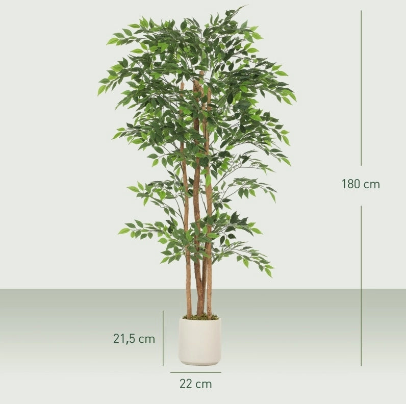 Pianta artificiale Banyan 75x75x180 cm con foglie regolabili in plastica verde