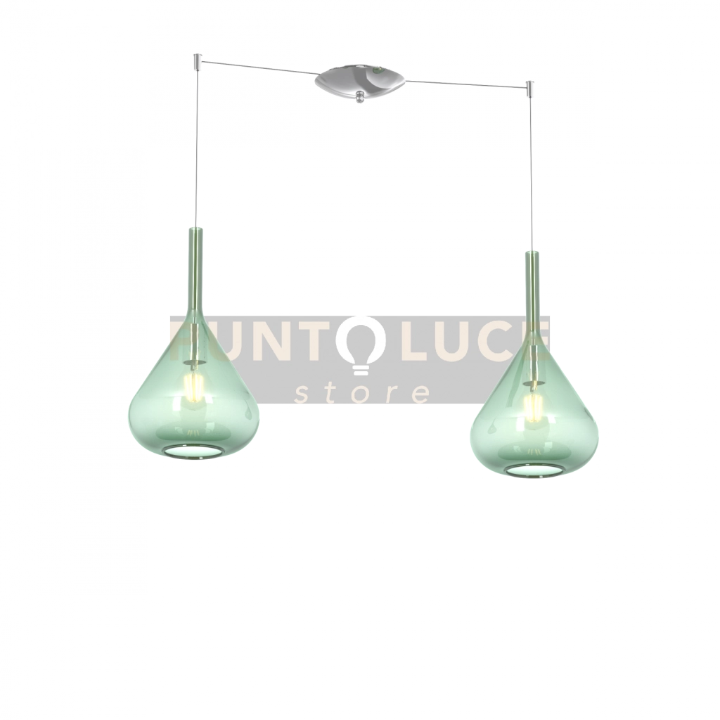 SOSPENSIONE CROMO 2 LUCI SPOSTABILE VETRI VERDE 1177CR-S2 S-VE