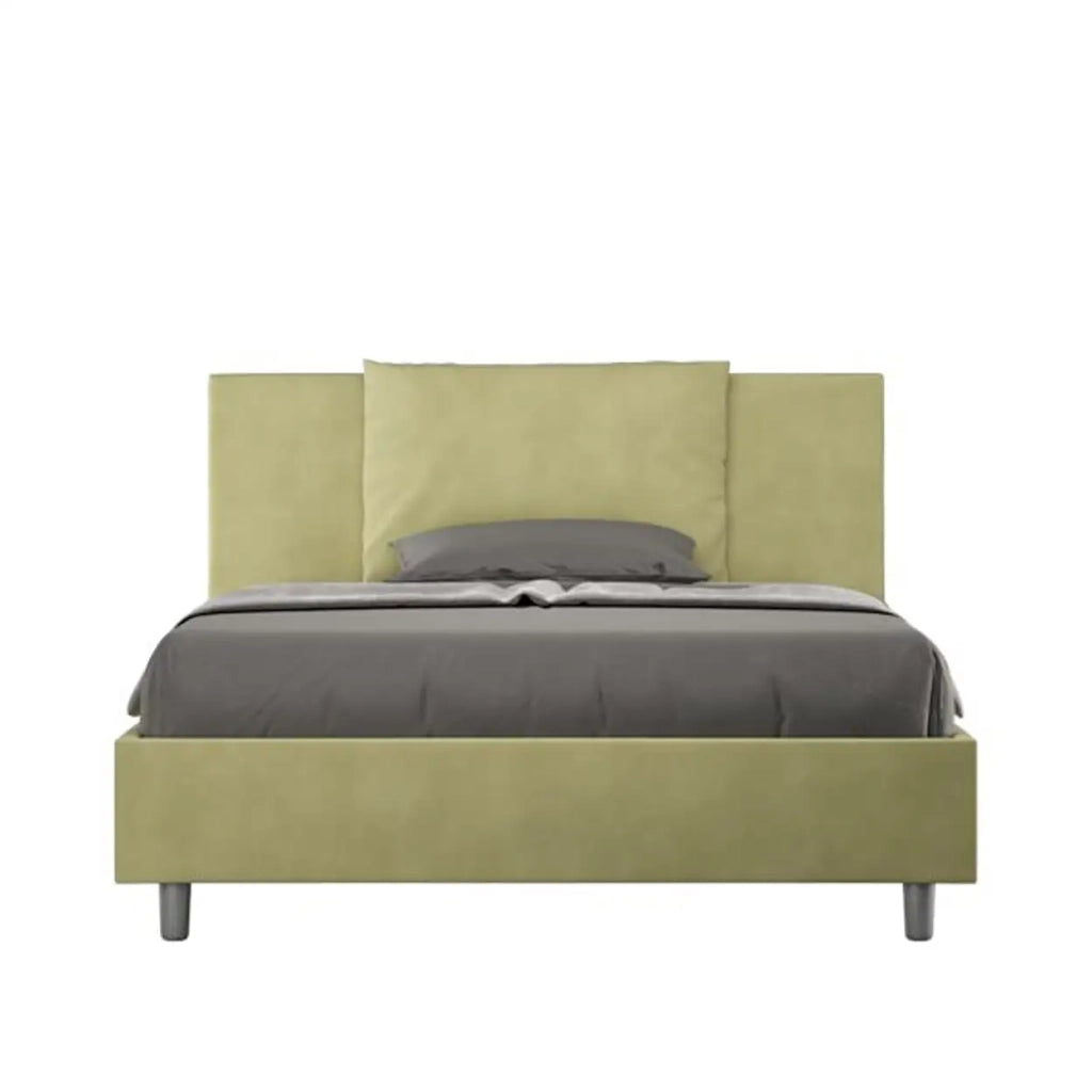 Letto matrimoniale francese senza rete imbottito 140x190 microfibra tè verde Antea