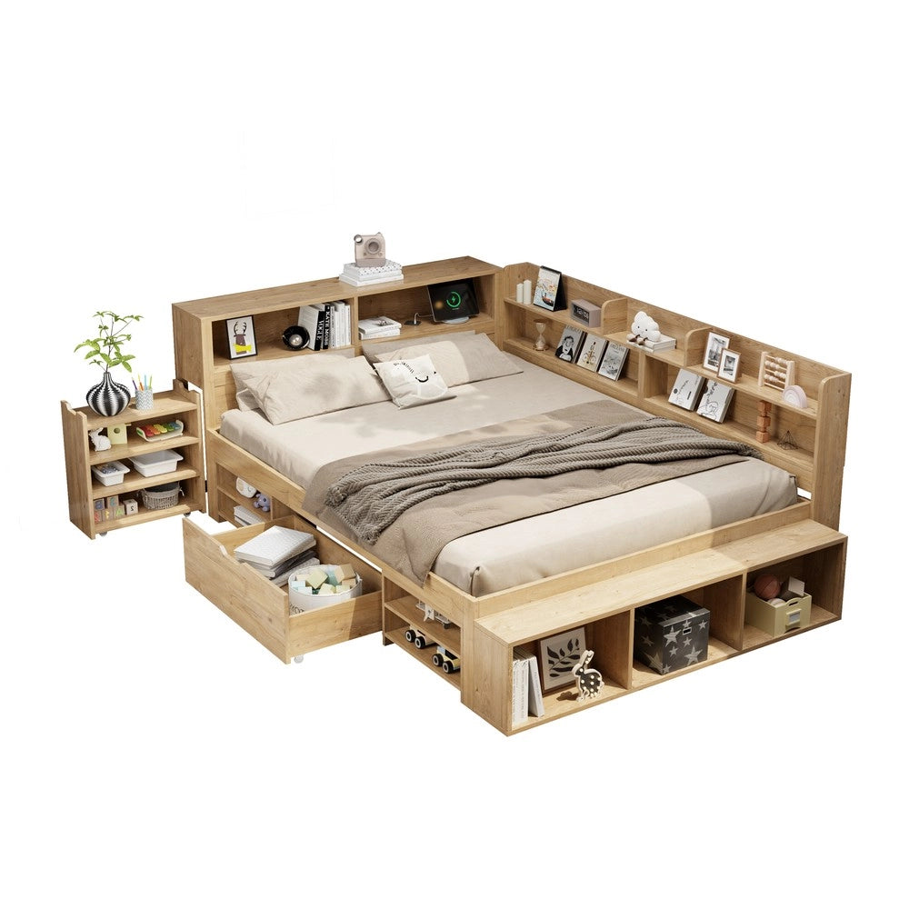 Letto Contenitore per Bambini con Cassetti, Comodino e Rete ¨C MINIMAL ¨C 140x200, Naturale