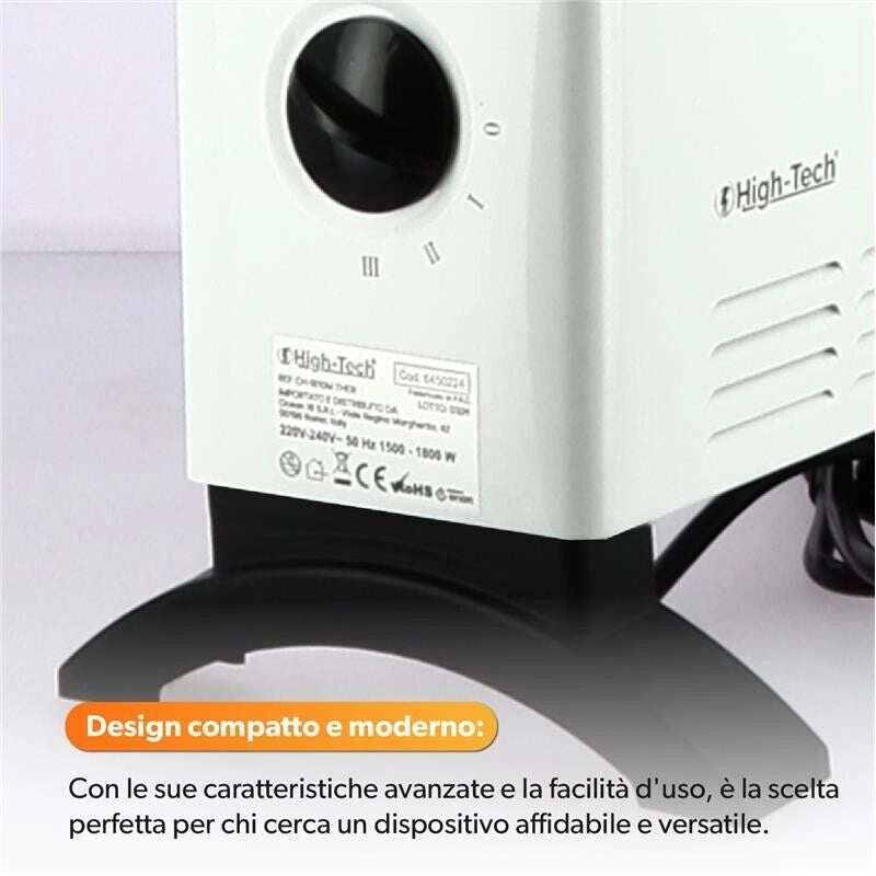 HIGH-TECH TERMOCONETTORE DA TERRA BIANCO E NERO 1800 W CON MANIGLIE PER SPOSTAMENTO E FUNZIONE ANTISURRISCALDAMENTO