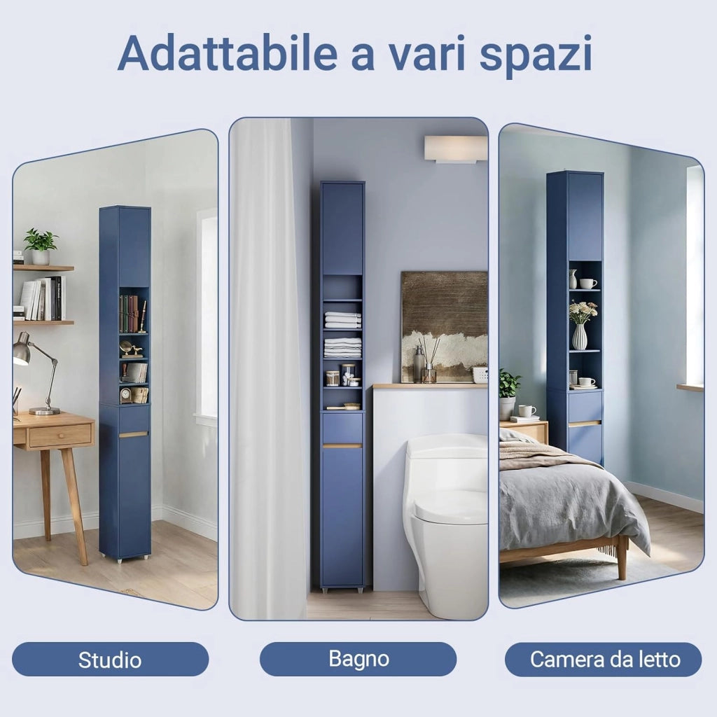 Mobile Bagno Alto e Stretto, Mobili Salvaspazio Mobiletto a Colonna da Terra con Ripiani Regolabili e Cassetto Armadietto per Bagno e Lavanderia 20×20×180 cm BZR34-II-B