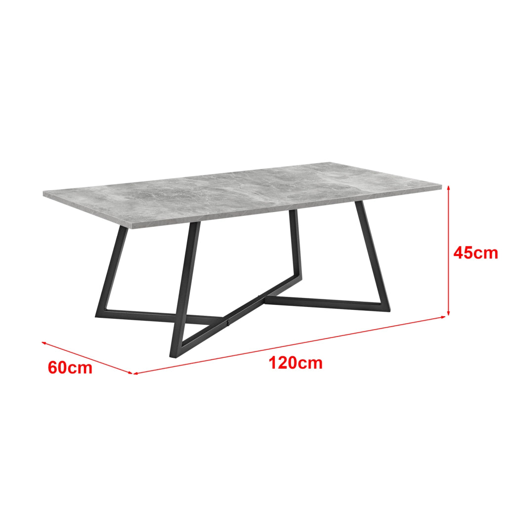 Tavolino da caffè/da Divano (LxLxA) 120x60x45 cm Tavolino Basso da Salotto/Soggiorno con Gambe in Acciaio Nero e Piano in MDF di Forma Rettangolare - Effetto Cemento