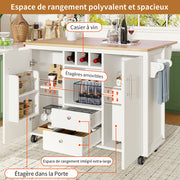 Isola cucina - Xylo - 120x73x92cm piano abbattibile bianco/nero