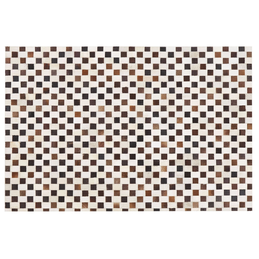 Tappeto tappetino Pelle Bovina Marrone e Beige 140 x 200 cm Motivo Geometrico Patchwork