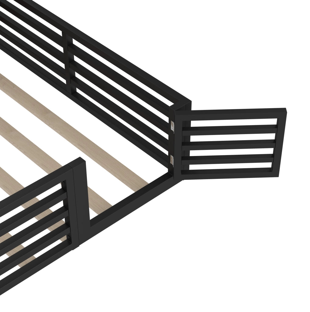 Letto 140x200 cm con LED; sponde e vani portaoggetti in MDF e metallo nero