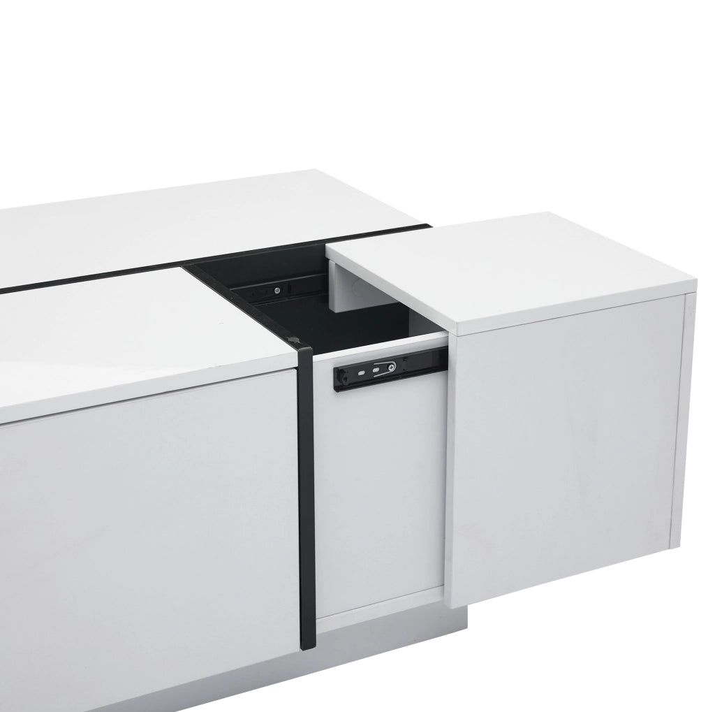 Tavolino da caffè 100x60x40 cm con 4 cassetti e piano lucido in truciolare bianco e nero