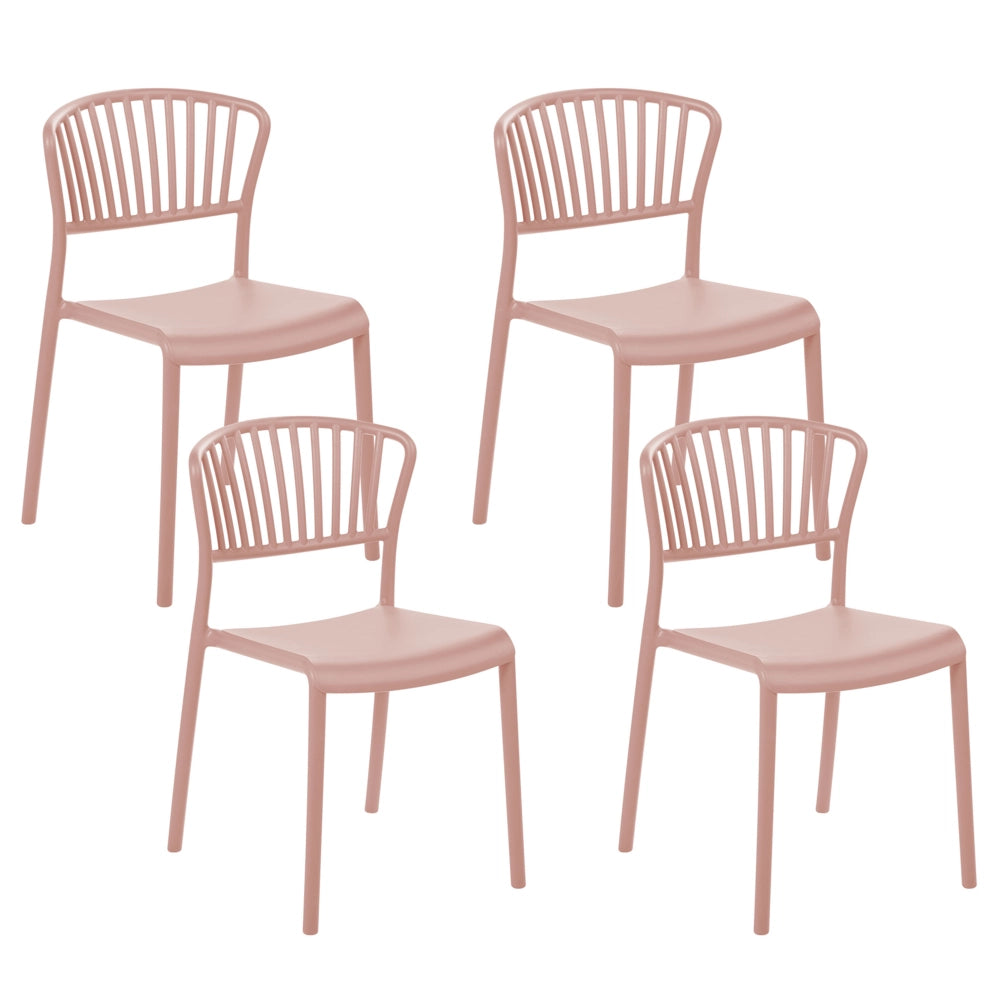 Set di 4 sedie da pranzo in plastica rosa per interni ed esterni da giardino impilabili in stile minimalista