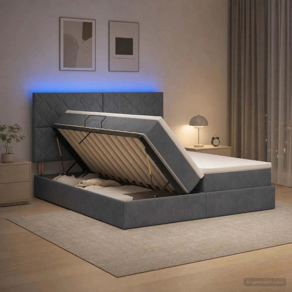 Letto con contenitore LED e materasso Grigio Scuro 200 x 200 cm 3460285