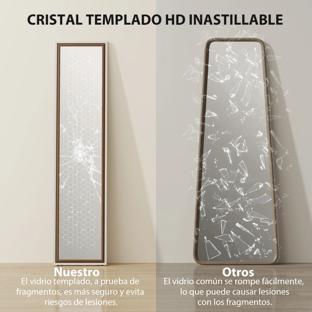 Specchio da Terra 157x37 cm ¨C Xylo ¨C Bianco e Marrone Inclinabile o da Parete