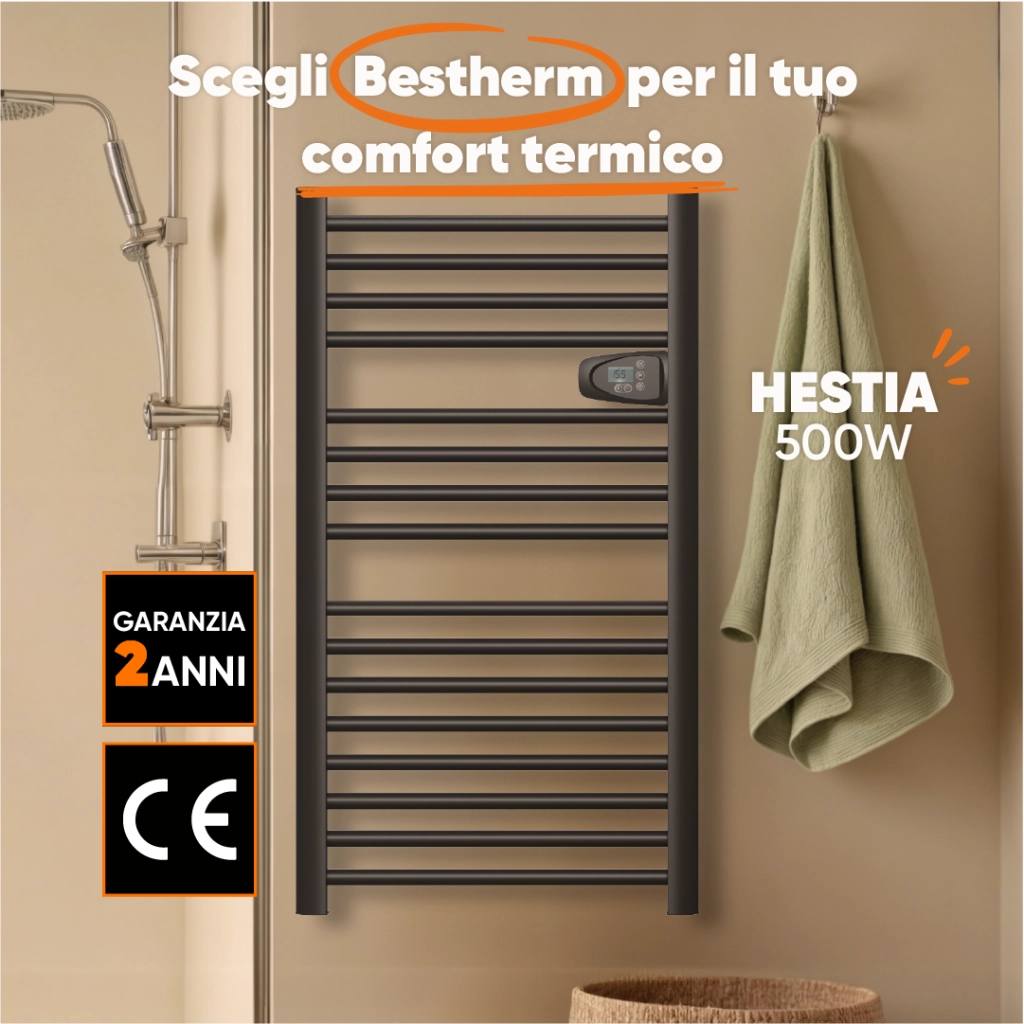 Scaldasalviette elettrico senza liquidi 500W H.98xL54cm HESTIA nero