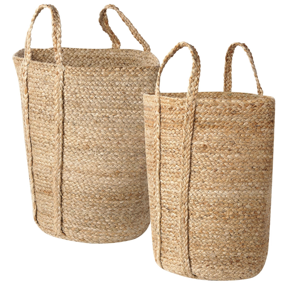 Set di 2 cestini portaoggetti in iuta naturale da 30 cm, portabiancheria, contenitori Boho
