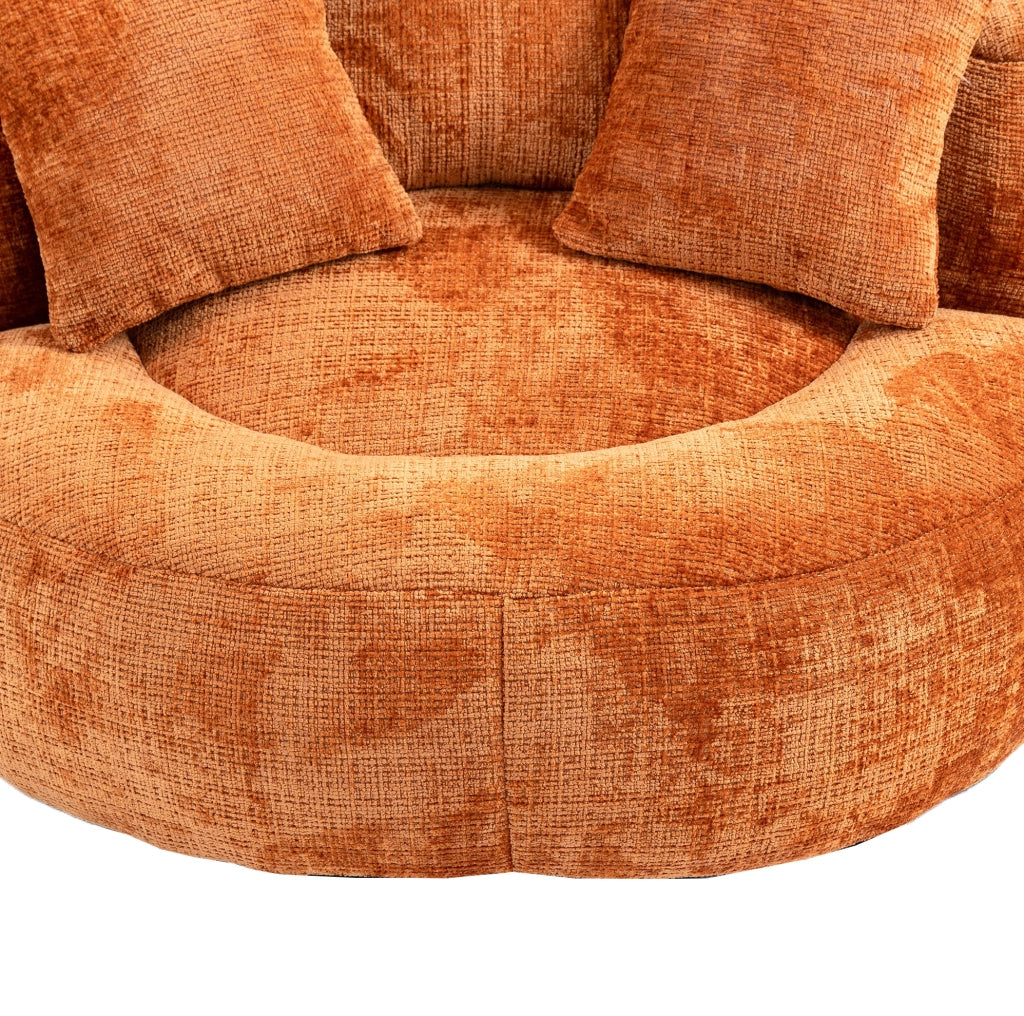 Sedia pouf lazy in chenille arancione 108x108x52 cm; con schienale alto e braccioli