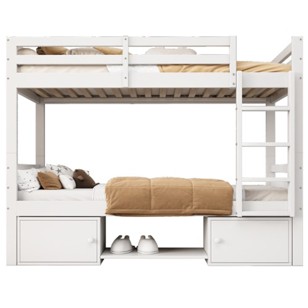 Letto a soppalco per bambini con ripiani per scarpe - Xylo - 90x200 cm - 2 letti singoli