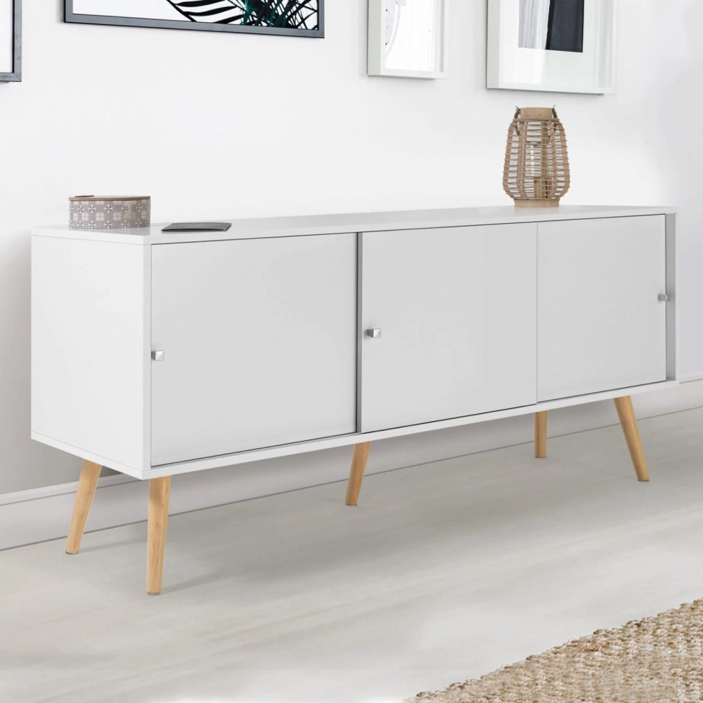 Credenza bassa scandinava 135 cm EFFIE 3 ante legno bianco