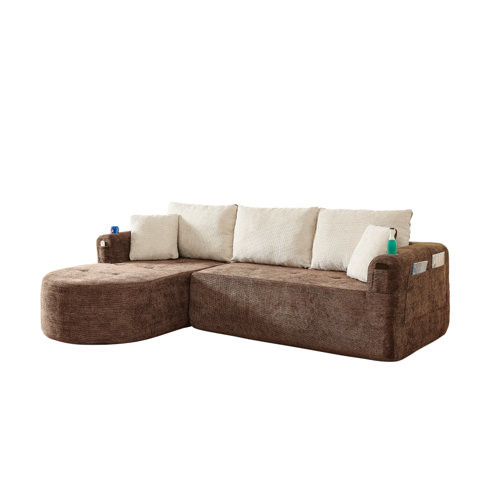 Divano Angolare L-Form con Braccioli e Portabicchieri ¨C MINIMAL ¨C Lino Beige