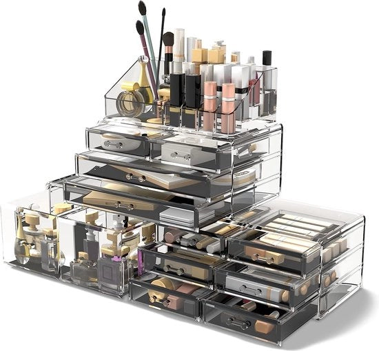 Organizzatore di trucco lussuoso - 12 ripiani - 4 livelli - trasparente - scatola di archiviazione