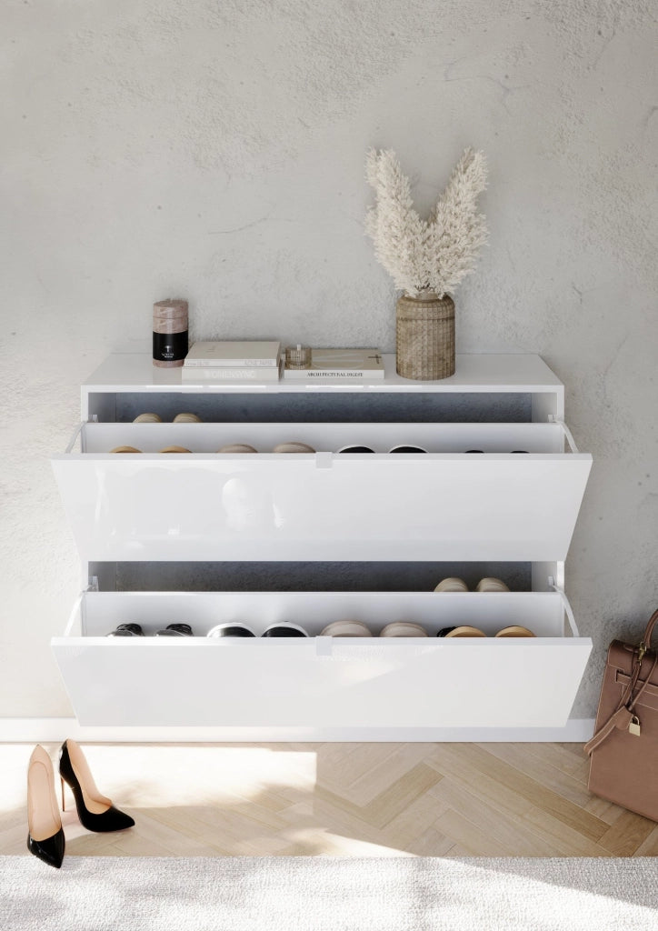 Mobile Portascarpe Lovero, Scarpiera 20 Paia, 110x25x75h cm Bianco Lucido