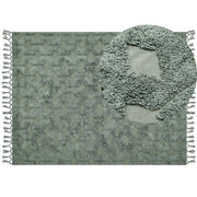 Tappeto cotone trapuntato verde con nappe 160 x 230 cm stile boho soggiorno