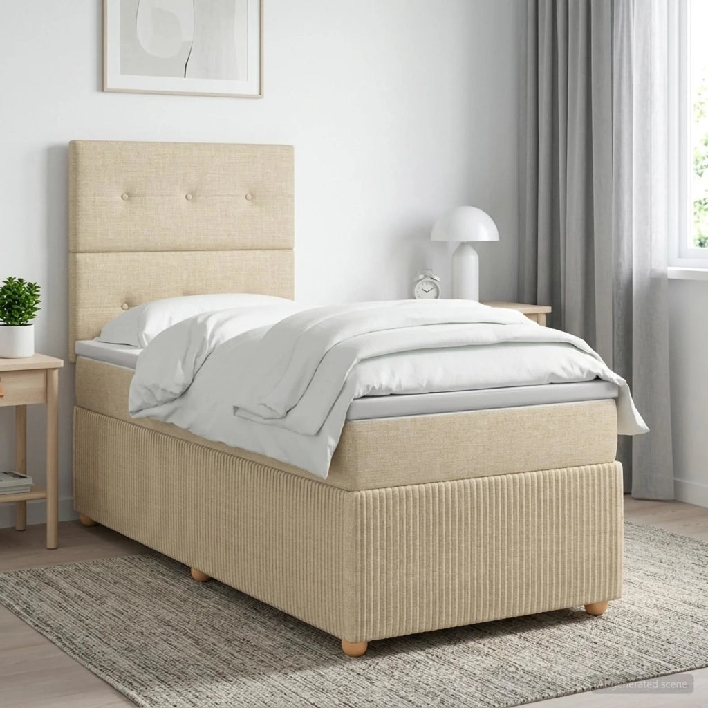 Letto Box Spring LED con Materasso Crema 90 x 200 cm Tessuto 3455774