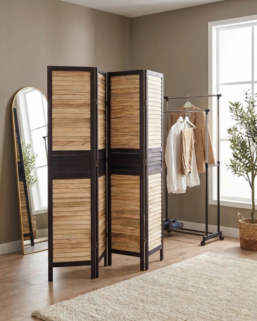 Divisorio per ambienti in legno chiaro e compensato di legno di Paulownia marrone 4 pannelli pieghevoli schermo decorativo divisorio Soggiorno Camera da letto Design tradizionale