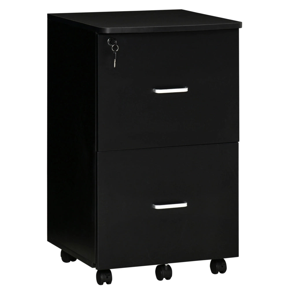 EasyComfort Armadietto da Ufficio con 2 Cassetti e 5 Ruote, Schedario in MDF e Truciolato, 43x45x72 cm, Nero