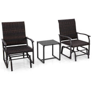 Set da giardino a dondolo 3 pezzi, Set di mobili in vimini con tavolino in vetro temperato seduta in rattan Marrone-Set mobili da esterno