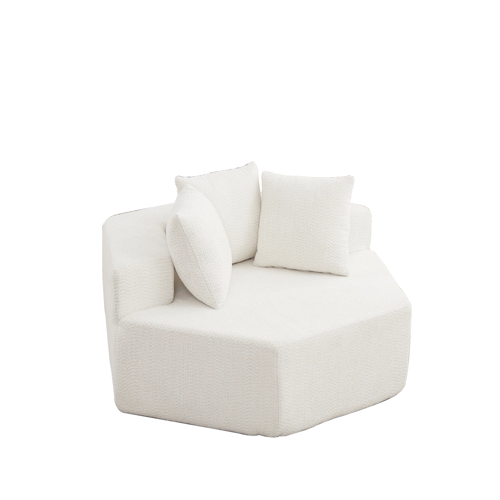 Poltrona lounge esagonale modulare con 3 cuscini in chenille beige