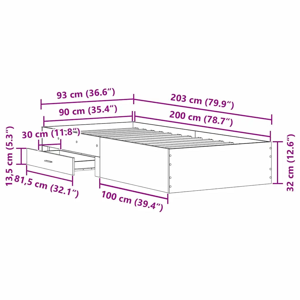 Struttura del letto Legno vecchio 90 x 200 cm Legno multistrato 3333987