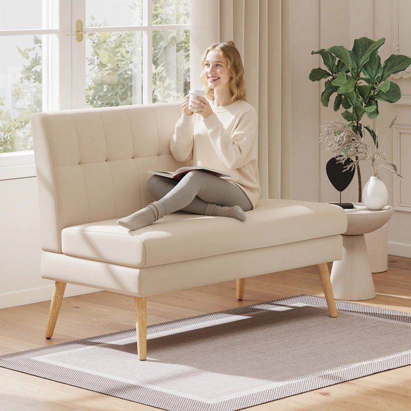 DIVANO 2 posti 118x68x90 cm effetto lino beige con gambe in legno di caucciù