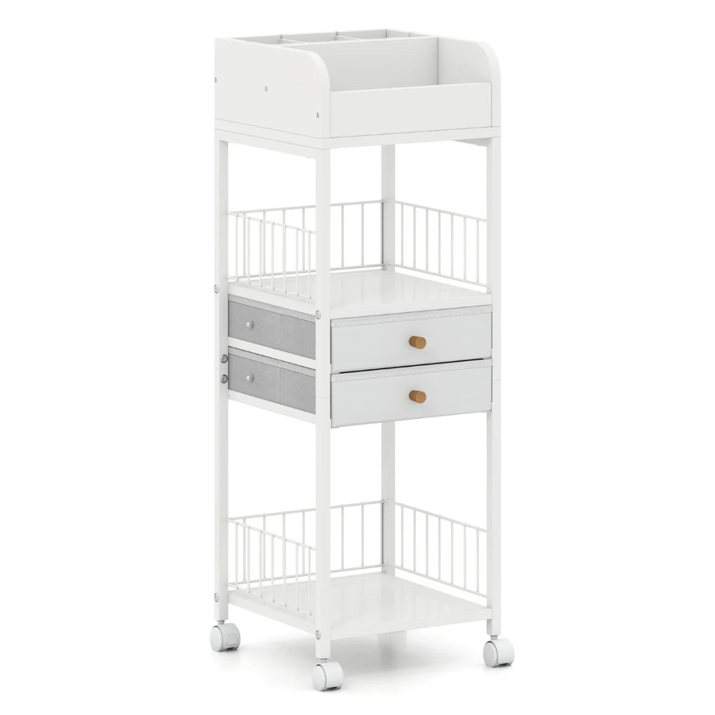 Carrello porta trucchi 30 x 30 x 90 cm con 2 cassetti scorrevoli ruote bloccabili stile moderno metallo bianco 20_0012932