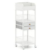 Carrello porta trucchi 30 x 30 x 90 cm con 2 cassetti scorrevoli ruote bloccabili stile moderno metallo bianco 20_0012932
