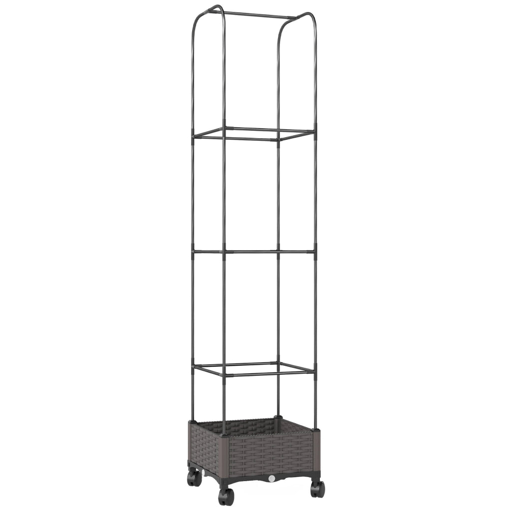 Fioriera Rialzata con Traliccio da 185 cm Fori di Drenaggio e 4 Rotelle in Metallo Rivestito in PE e PP Nero