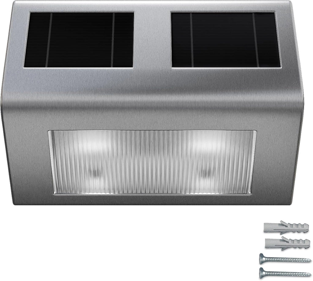 2x Lampada da Parete a LED a Energia Solare con Sensore Crepuscolare da Giardino Impermeabile Esterno Vialetto