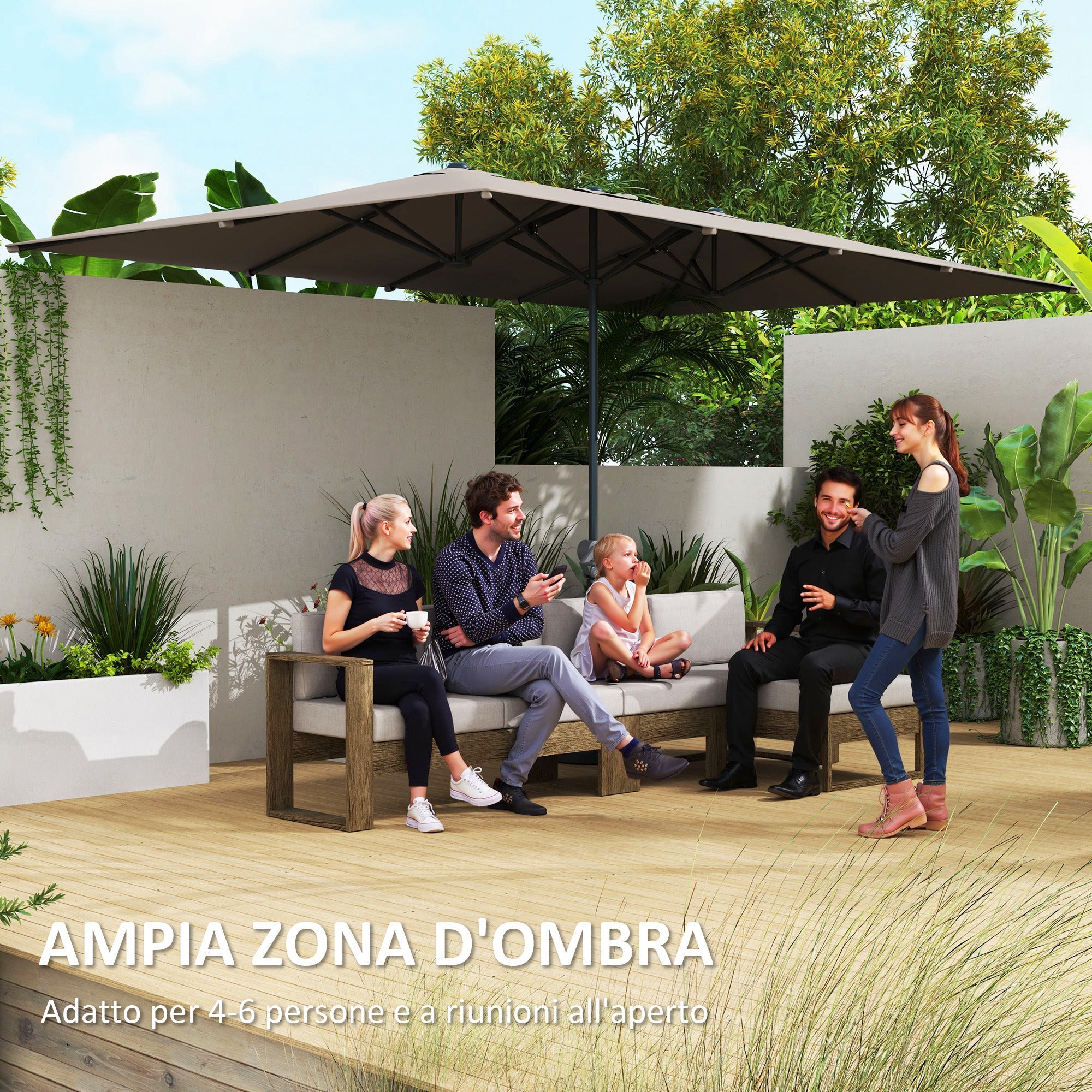 Ombrellone Doppio da Giardino 451x264x264 cm 12 Stecche con Apertura a Manovella Grigio