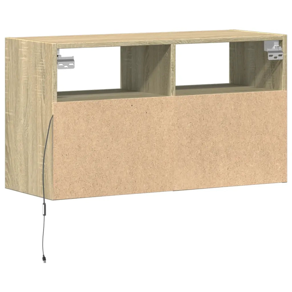 vidaXL Mobile TV a Parete con Luci LED Rovere Sonoma 80x31x45 cm