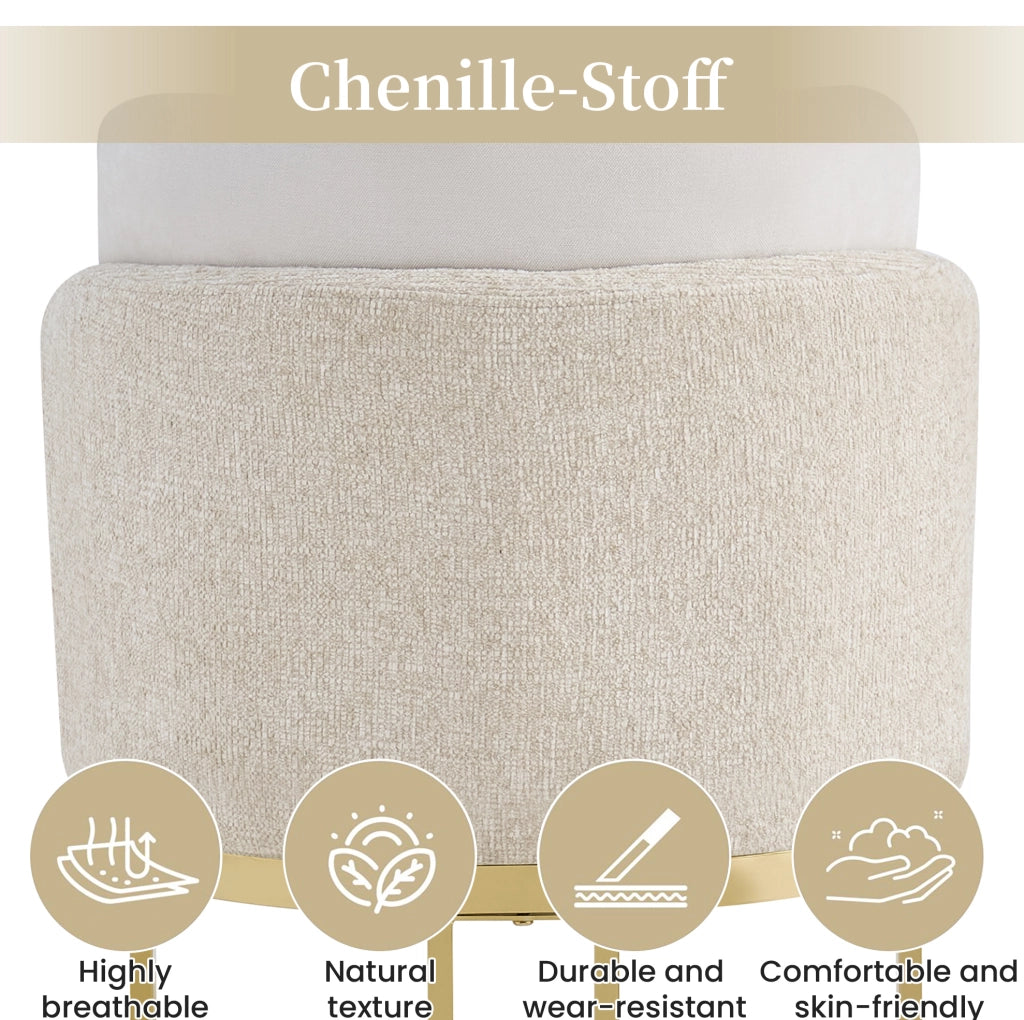 Set di 2 sedie da pranzo in chenille beige e oro con schienale doppio e gambe metalliche