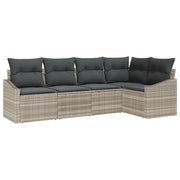 Set di divani con cuscino 5 pz | Set Salotto da Giardino Grigio chiaro polyrattan