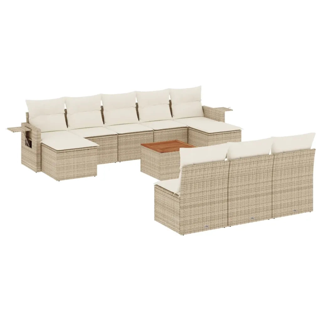 Set Divani da Giardino 11 pz con Cuscini Beige in Polyrattan