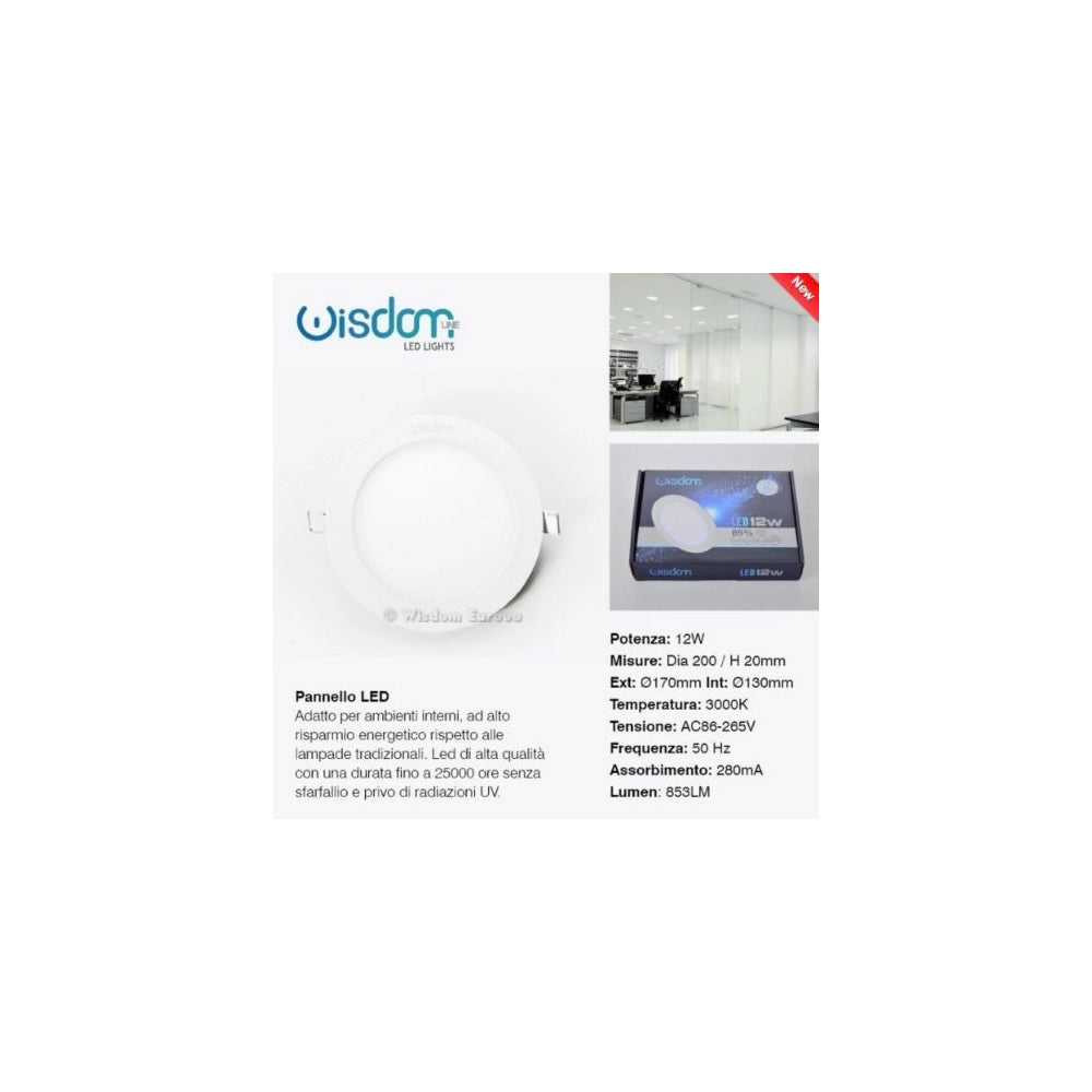 Trade Shop - Pannello A Led Tondo O Quadrato Ad Da Incasso Luce Fredda Calda Neutra Wisdom -