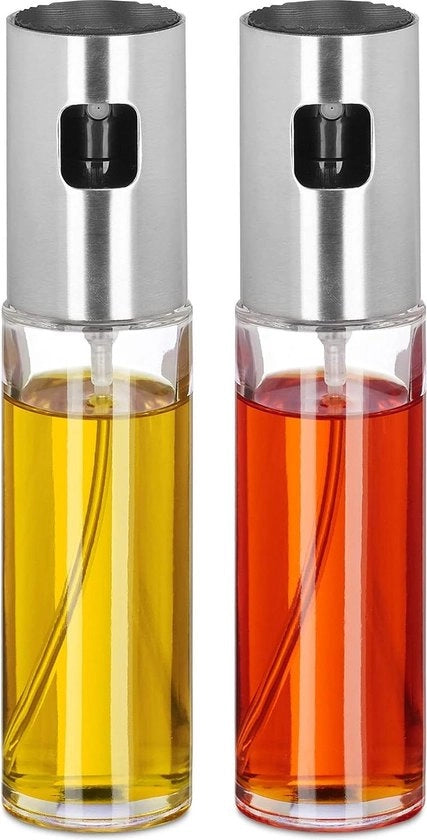 Dispensatore per Olio e Aceto - 100 ml - Set di 2 Bottiglie Spray in Vetro per Cucina, Dolce e Arrosto