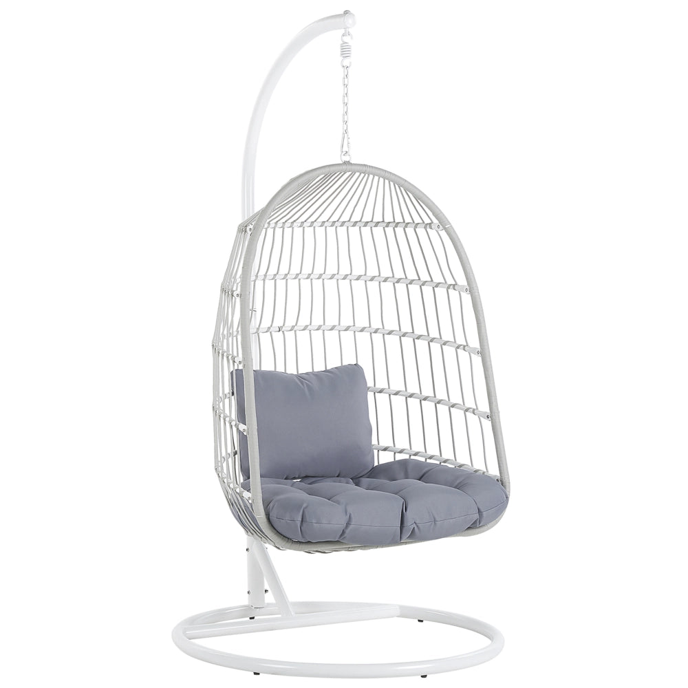 Poltrona Sospesa con Cesta in Corda di Poliestere Beige per Interno ed Esterno Boho
