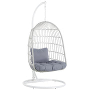 Poltrona Sospesa con Cesta in Corda di Poliestere Beige per Interno ed Esterno Boho