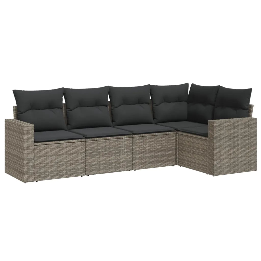 Set Divano da Giardino 5 pz | Set Salotto da Giardino con Cuscini Grigio in Polyrattan