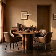 Set di 2 sedie da pranzo con braccioli in similpelle marrone