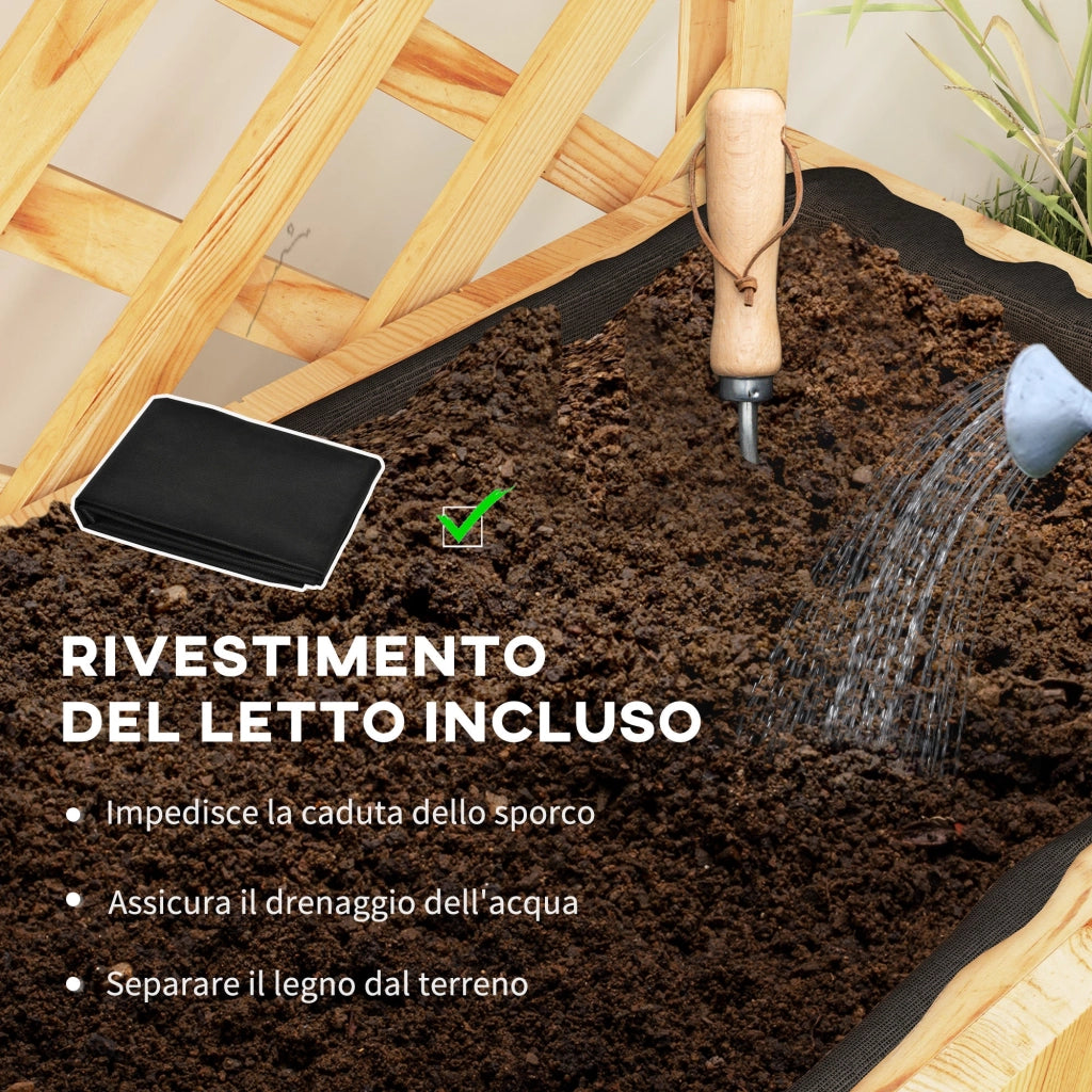 Fioriera Rettangolare con Traliccio per Piante Rampicanti 76x33x177 cm Fori di Drenaggio e 2 Mensole in Legno di Abete